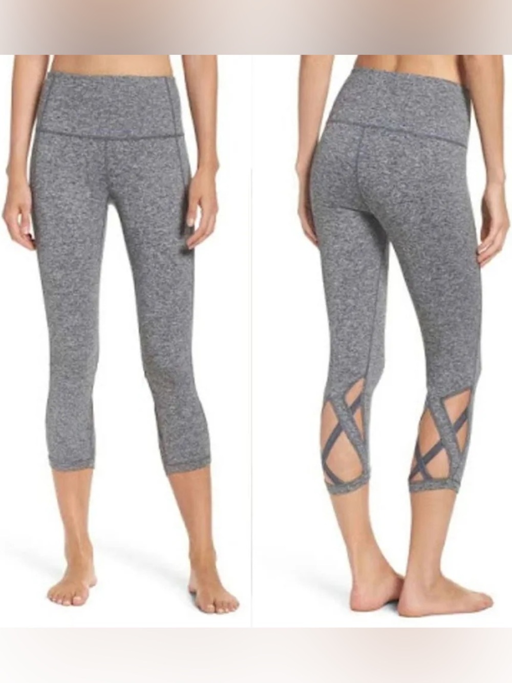 Zella High Waist Camilla Crisscross Strap Crop Leggings Heathered Grey Size M